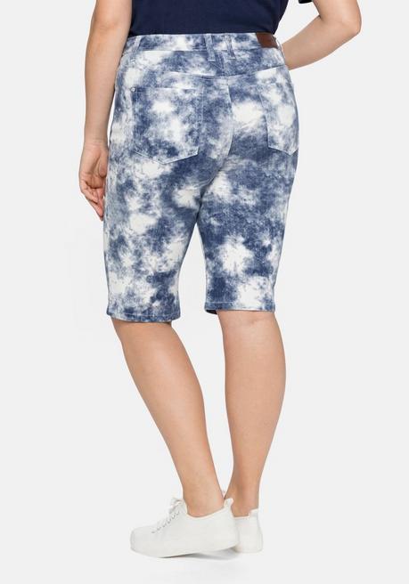 Sheego Jeansbermudas Mit Batikdruck, In 5-Pocket-Form - Royalblau-weiß Sheego