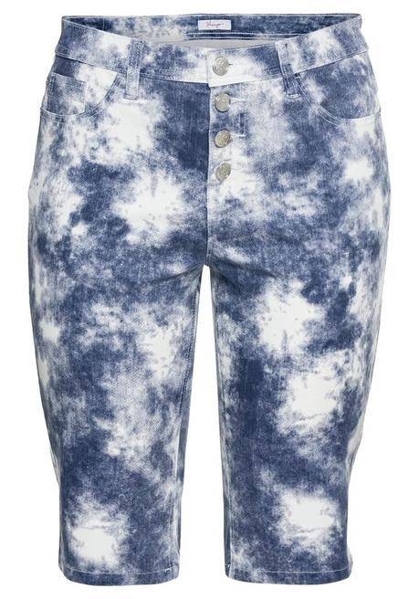 Sheego Jeansbermudas Mit Batikdruck, In 5-Pocket-Form - Royalblau-weiß Sheego