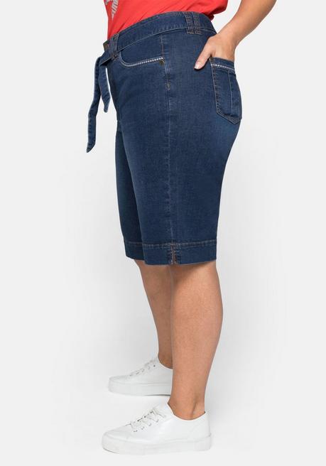 Sheego Jeansbermudas Mit Breitem Bund Und Bindegürtel - Blue Denim Sheego