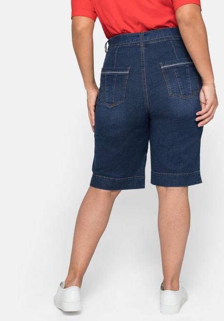 Sheego Jeansbermudas Mit Breitem Bund Und Bindegürtel - Blue Denim Sheego