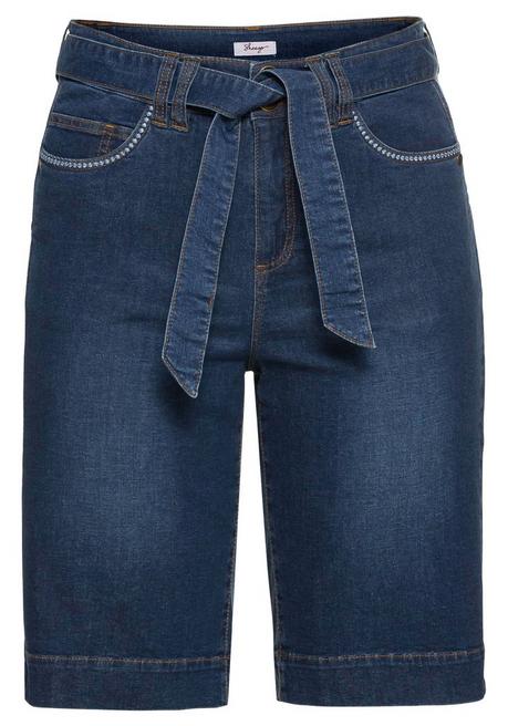 Sheego Jeansbermudas Mit Breitem Bund Und Bindegürtel - Blue Denim Sheego