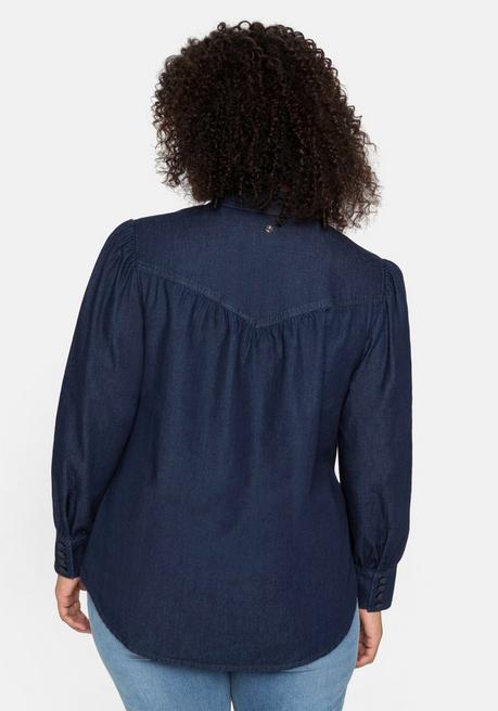 Sheego Jeansbluse Mit Angekräuselter Schulternaht - Dark Blue Denim Sheego