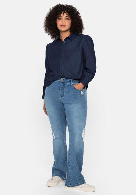 Sheego Jeansbluse Mit Angekräuselter Schulternaht - Dark Blue Denim Sheego