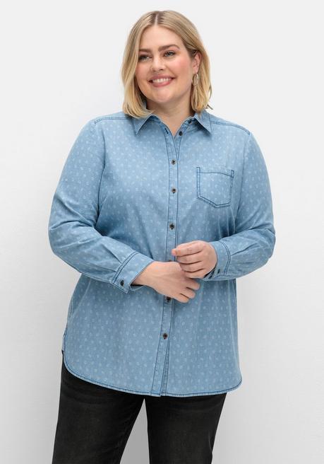 Sheego Jeansbluse Mit Brusttasche Und Grafischem Print - Light Blue Denim Sheego