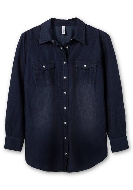 Sheego Jeansbluse Mit Knopfleiste Und Brusttaschen - Dark Blue Denim Sheego