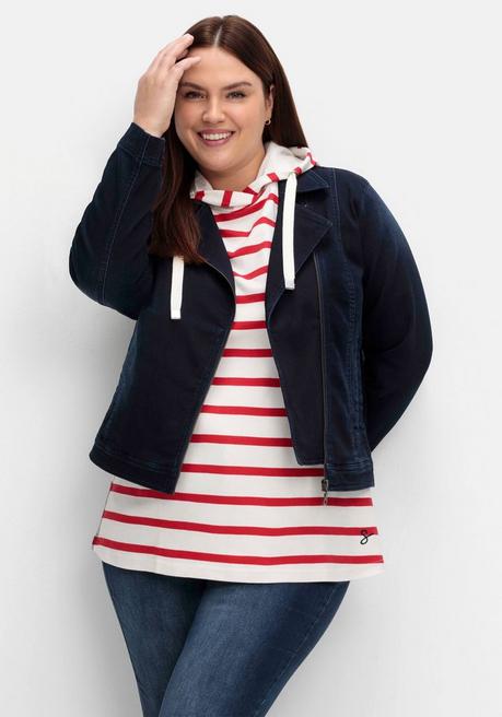 sheego Jeansjacke im Bikerstil, aus Sweatdenim - dark blue Denim sheego