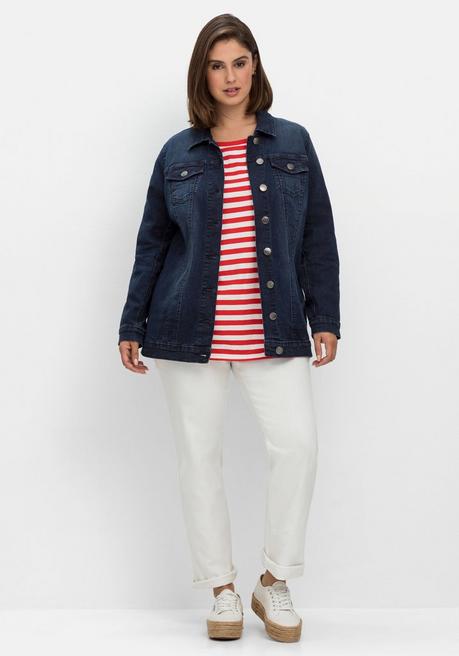 Sheego Jeansjacke In Taillierter Form, Mit Brusttaschen - Dark Blue Denim Sheego