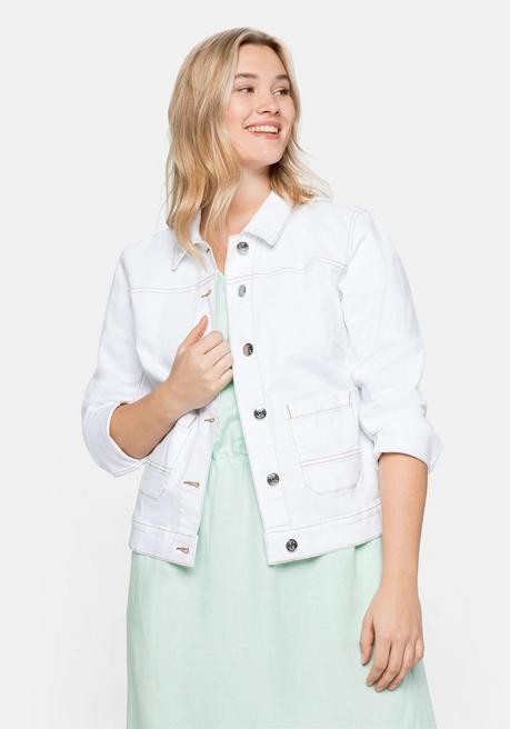 sheego Jeansjacke mit Kontrastnähten, in verkürzter Form - white Denim sheego