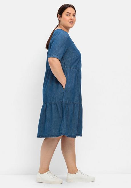 Sheego Jeanskleid Aus Leichtem Denim, In Volant-Optik - Blue Denim Sheego