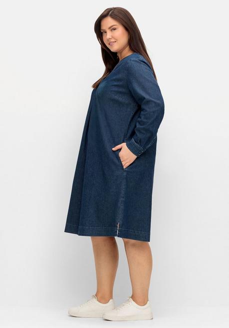 Sheego Jeanskleid Mit V-Ausschnitt Und Eingrifftaschen - Dark Blue Denim Sheego