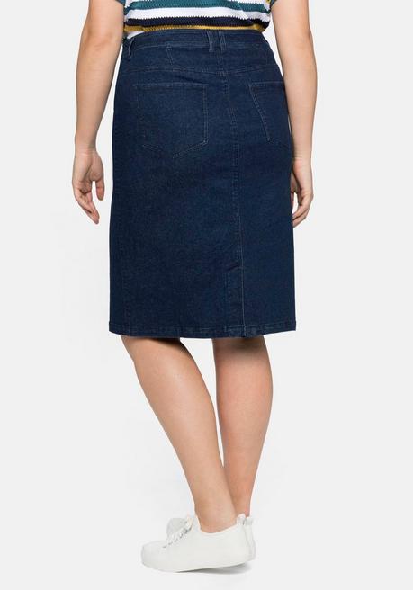 Sheego Jeansrock Mit Breitem Bund Und Schlitz Hinten - Dark Blue Denim Sheego