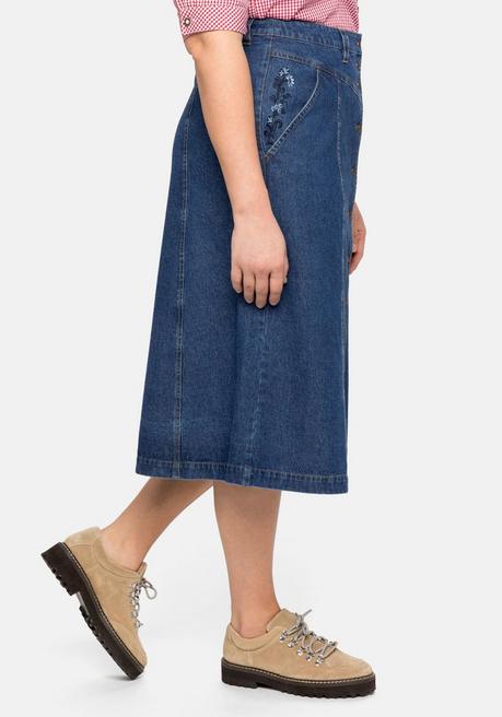 Sheego Jeansrock Mit Trachten-Stickereien - Blue Denim Sheego