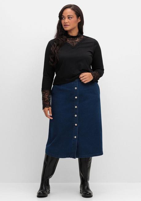 sheego Jeansrock mit Zierknopfleiste, in A-Linie - blue Denim sheego