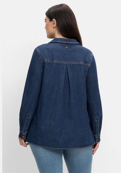 Sheego Jeanstunika Mit V-Ausschnitt Und Hemdkragen - Dark Blue Denim Sheego