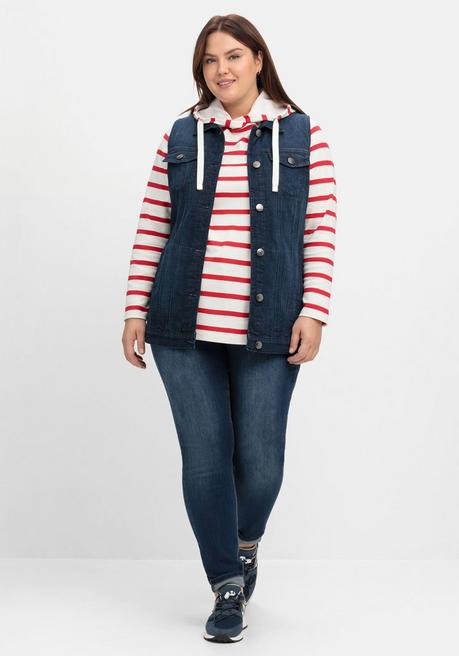 Sheego Jeansweste In Längerer, Taillierter Form - Dark Blue Denim Sheego