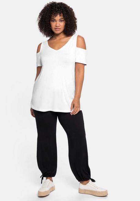 Sheego Jerseyhirt Mit V-Ausschnitt, Im Schulterfreien Look - Weiß Sheego