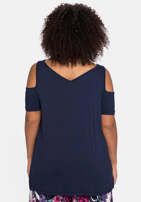 Sheego Jerseyhirt Mit V-Ausschnitt, Im Schulterfreien Look - Nachtblau Sheego