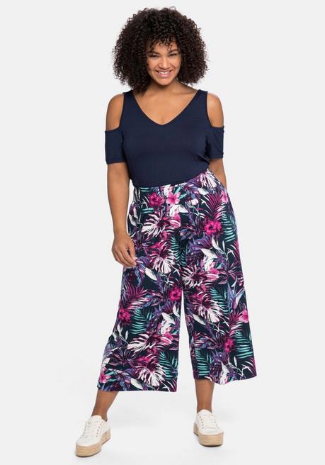 Sheego Jerseyhirt Mit V-Ausschnitt, Im Schulterfreien Look - Nachtblau Sheego