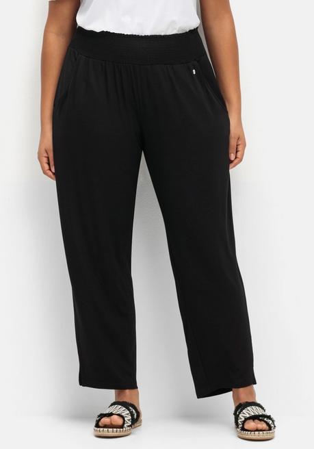 Sheego Jerseyhose Mit Breitem Smokbund Und Blumendruck - Schwarz Sheego