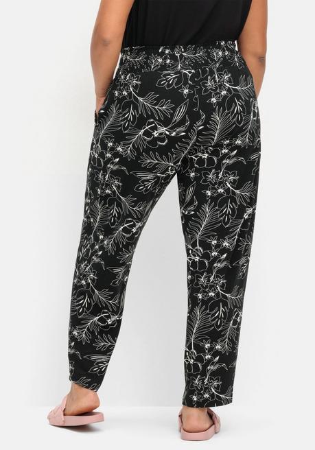 Sheego Jerseyhose Mit Breitem Smokbund Und Blumendruck - Schwarz Gemustert Sheego