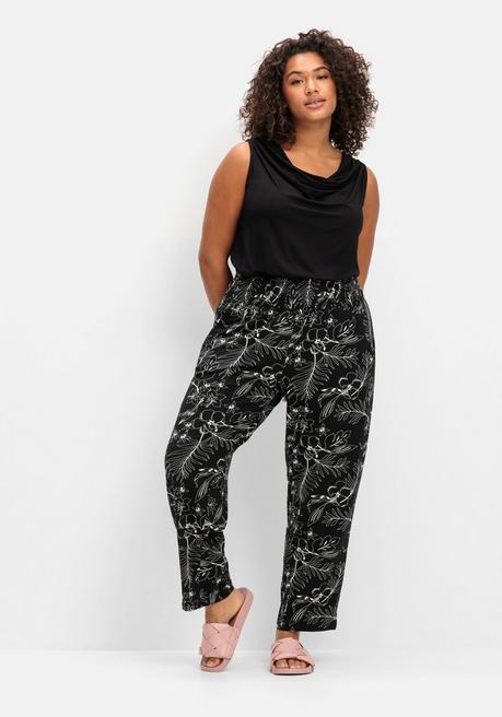 Sheego Jerseyhose Mit Breitem Smokbund Und Blumendruck - Schwarz Gemustert Sheego