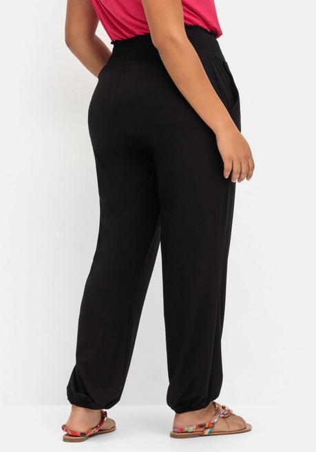 Sheego Jerseyhose Mit Smokbund Und Gummibündchen - Schwarz Sheego