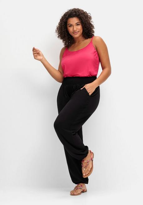 Sheego Jerseyhose Mit Smokbund Und Gummibündchen - Schwarz Sheego