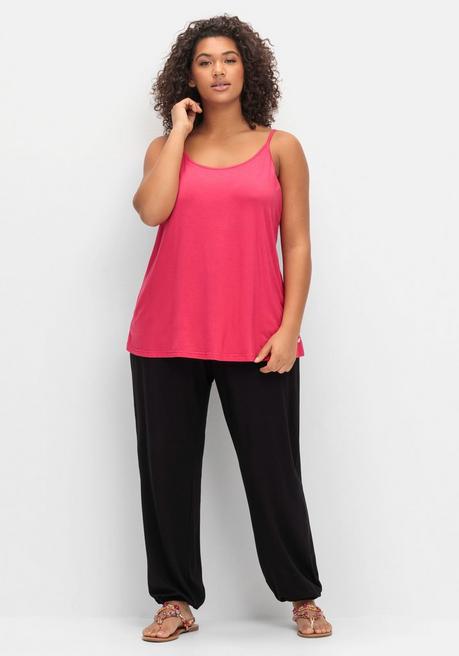 sheego Jerseyhose mit Smokbund und Gummibündchen - schwarz sheego