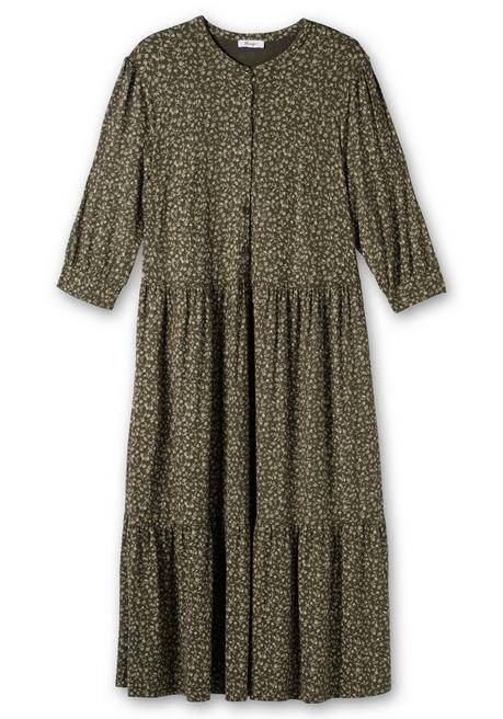 Sheego Jerseykleid Im Millefleursprint, Mit Stufenvolant - Dunkeloliv Gemustert Sheego