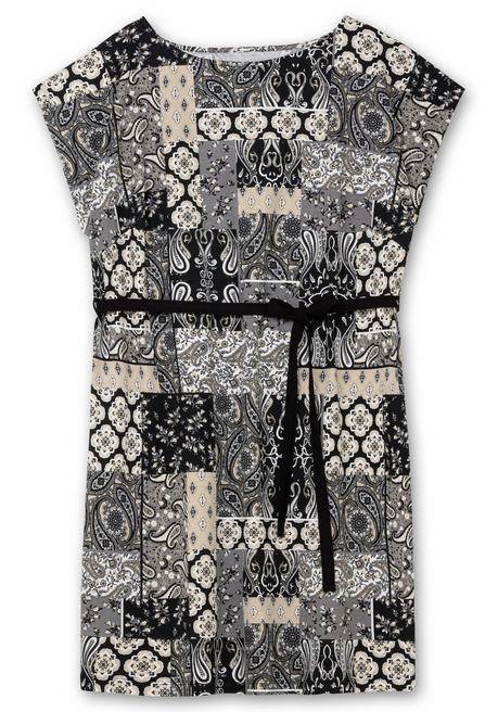 Sheego Jerseykleid Im Mustermix, Mit Bindegürtel - Schwarz Gemustert Sheego