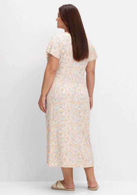 Sheego Jerseykleid In A-Linie, Mit Blütenprint - Ecru Gemustert Sheego