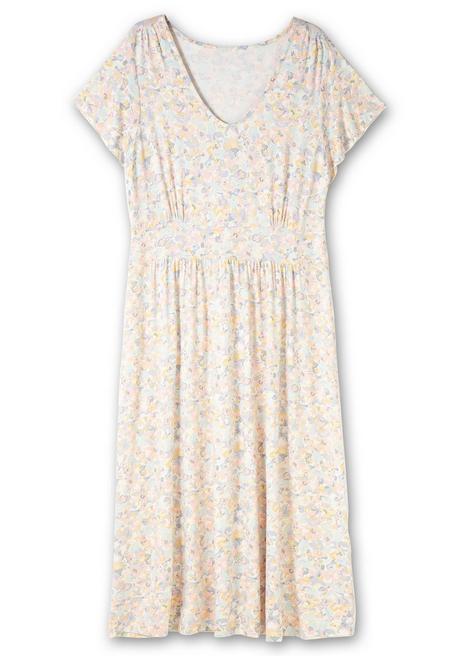 Sheego Jerseykleid In A-Linie, Mit Blütenprint - Ecru Gemustert Sheego