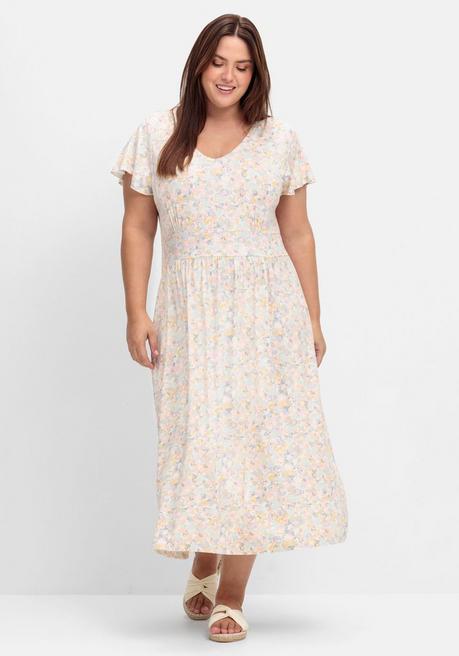 Sheego Jerseykleid In A-Linie, Mit Blütenprint - Ecru Gemustert Sheego