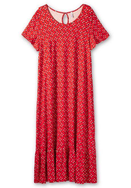 Sheego Jerseykleid In Maxilänge, Mit Volant Am Saum - Mohnrot Gemustert Sheego