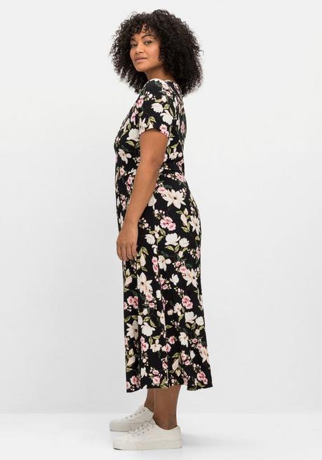Sheego By Joe Browns Jerseykleid In Midilänge, Mit Blumendruck - Schwarz Gemustert Sheego