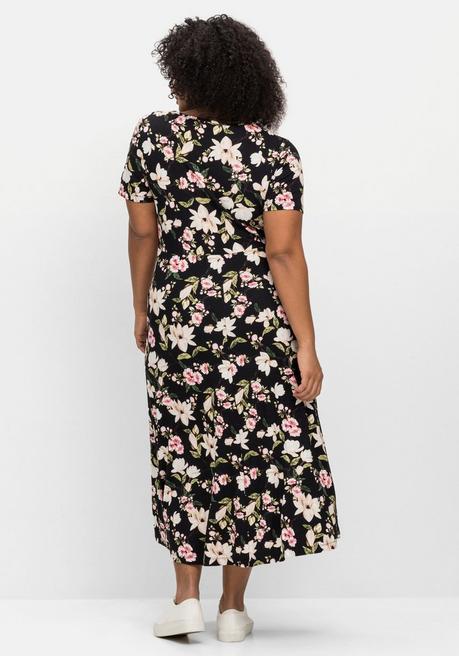 Sheego By Joe Browns Jerseykleid In Midilänge, Mit Blumendruck - Schwarz Gemustert Sheego