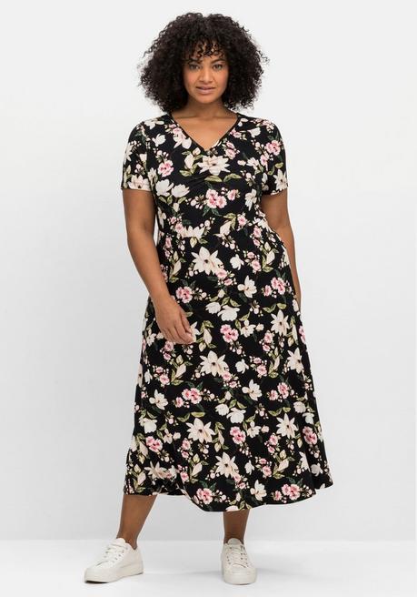 sheego by Joe Browns Jerseykleid in Midilänge, mit Blumendruck - schwarz gemustert sheego
