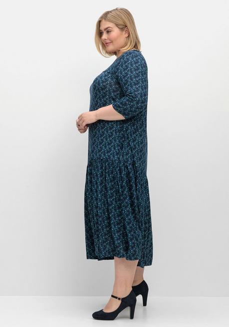 Sheego Jerseykleid In Midilänge, Mit Blumenprint - Nachtblau Gemustert Sheego