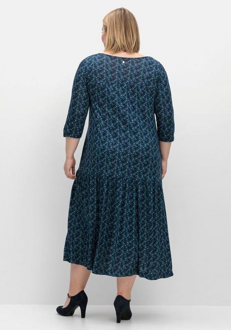 Sheego Jerseykleid In Midilänge, Mit Blumenprint - Nachtblau Gemustert Sheego