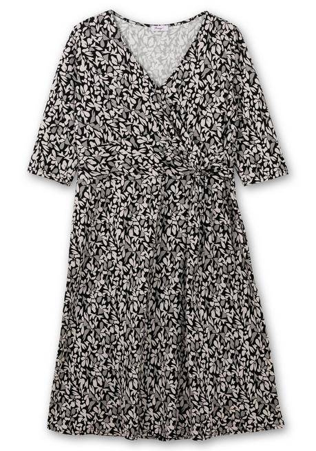 Sheego Jerseykleid In Wickeloptik, Mit Blätterprint - Schwarz Gemustert Sheego