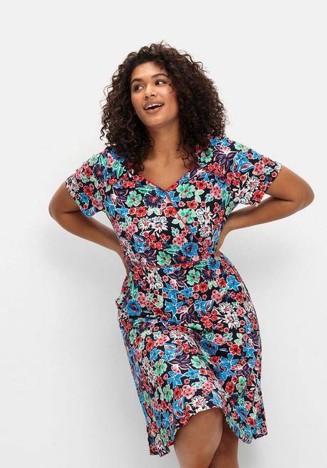 Sheego By Joe Browns Jerseykleid In Wickeloptik, Mit Blumendruck - Blau Gemustert Sheego