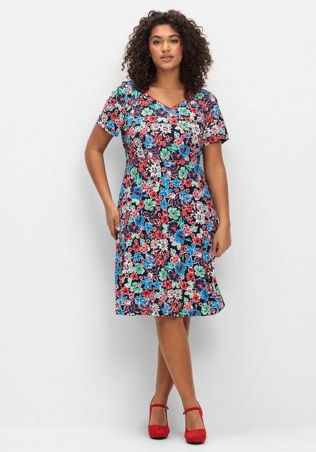 sheego by Joe Browns Jerseykleid in Wickeloptik, mit Blumendruck - blau gemustert sheego