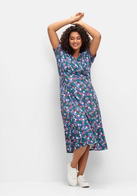 Sheego By Joe Browns Jerseykleid In Wickeloptik, Mit Floralem Druck - Blau Gemustert Sheego