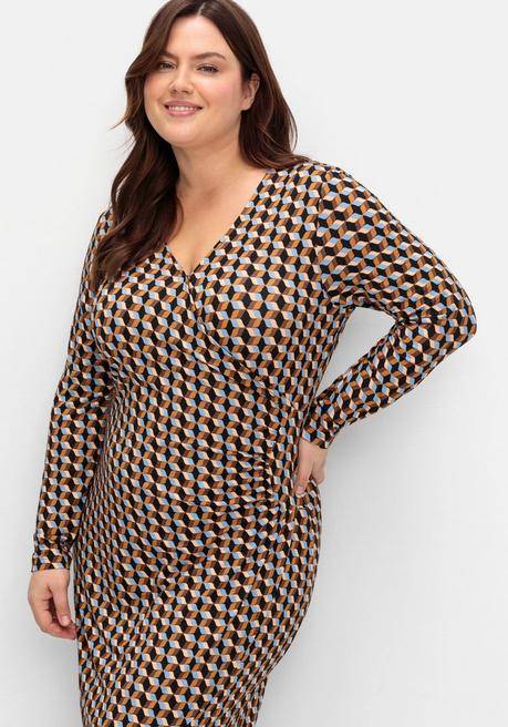 Sheego By Joe Browns Jerseykleid In Wickeloptik, Mit Grafikprint - Beigefarben Gemustert Sheego