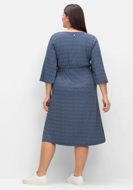 Sheego Jerseykleid In Wickeloptik, Mit Minimalprint - Nachtblau Gemustert Sheego