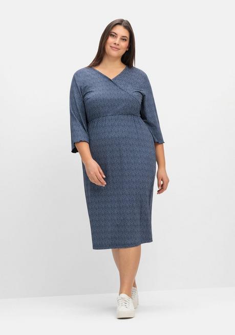 Sheego Jerseykleid In Wickeloptik, Mit Minimalprint - Nachtblau Gemustert Sheego