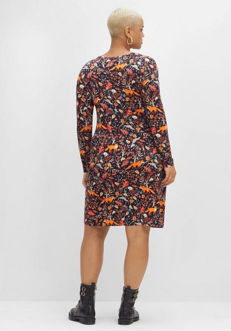 Sheego By Joe Browns Jerseykleid In Wickeloptik Mit Tiefem V-Ausschnitt - Schwarz Bedruckt Sheego