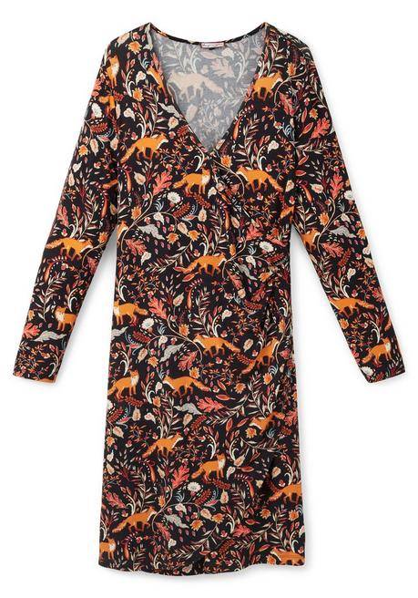 Sheego By Joe Browns Jerseykleid In Wickeloptik Mit Tiefem V-Ausschnitt - Schwarz Bedruckt Sheego