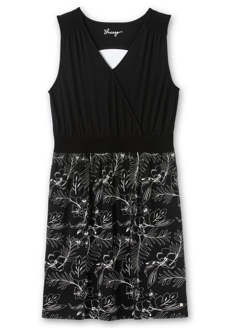 Sheego Jerseykleid In Wickeloptik, Mit V-Cut Hinten - Schwarz Gemustert Sheego