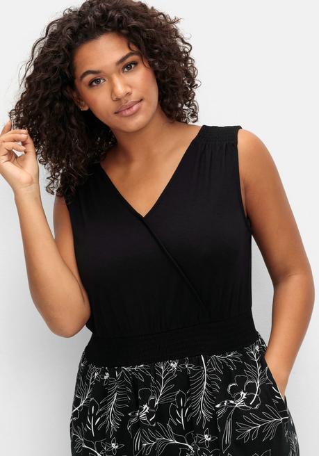 Sheego Jerseykleid In Wickeloptik, Mit V-Cut Hinten - Schwarz Gemustert Sheego